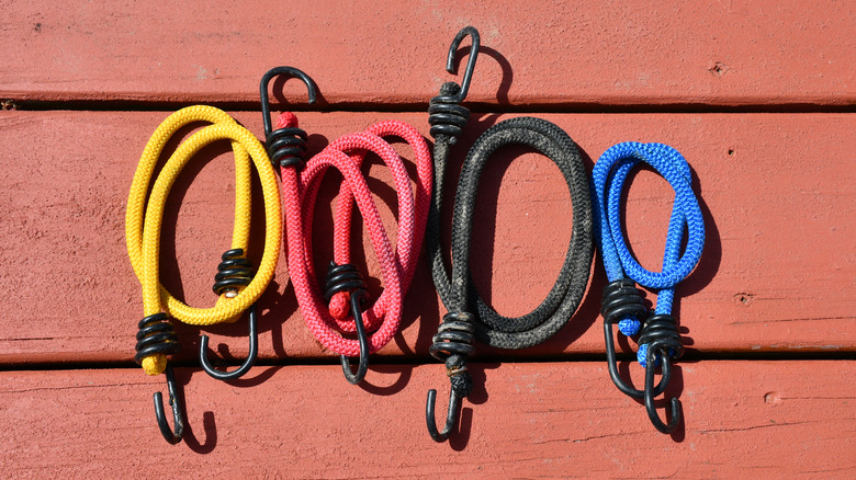 Bungee cords rolled up and organized