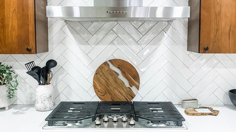 Herringbone backsplash tile