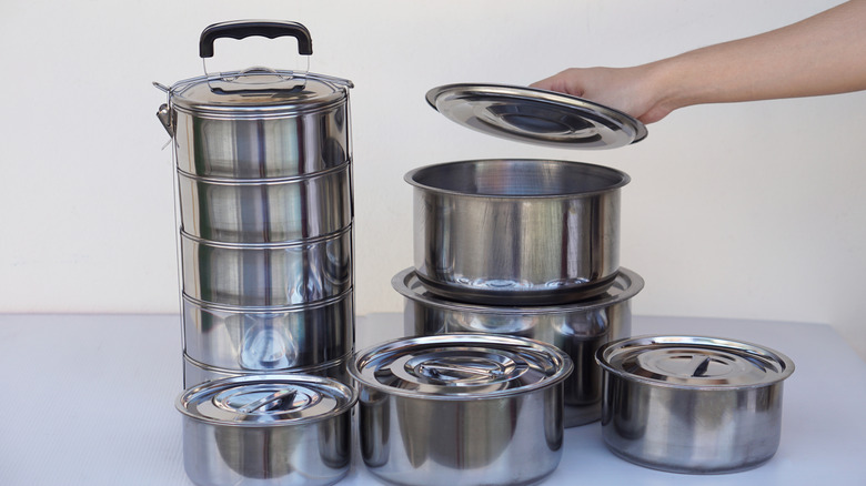 Collection of stainless steel cookware