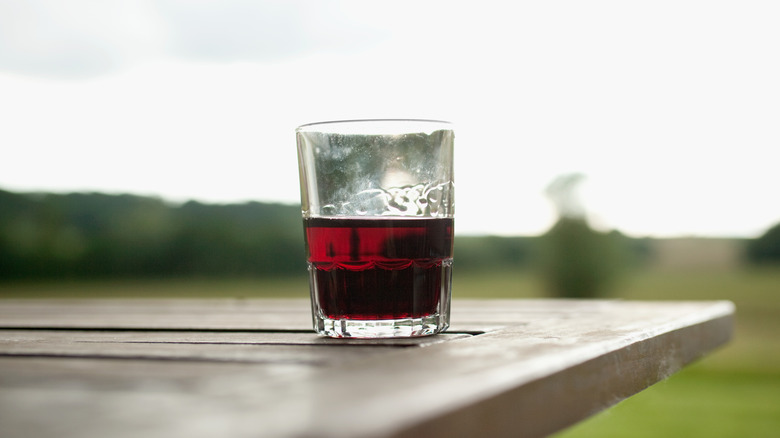 Glass on table outside