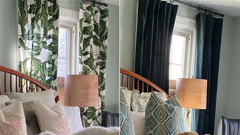 Leaf-patterned and dark curtains