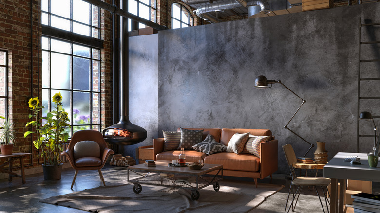 dark industrial styled living room