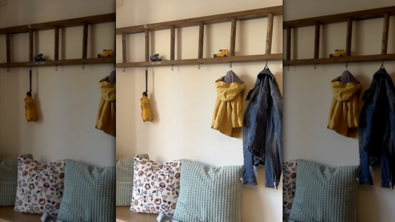 DIY ladder coat rack 