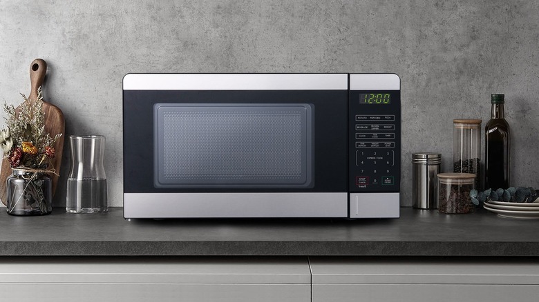 Countertop microwave in a kitchen