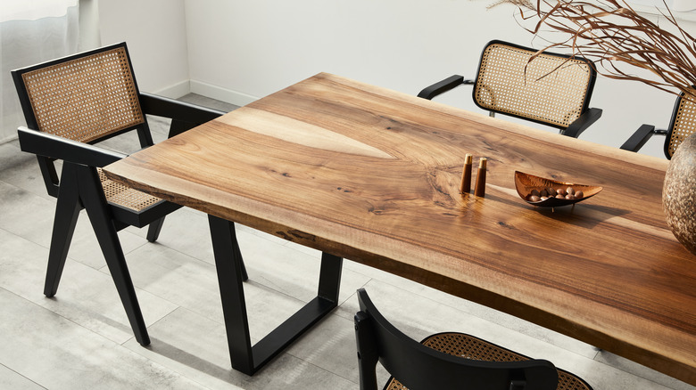 dining room table with rattan chairs