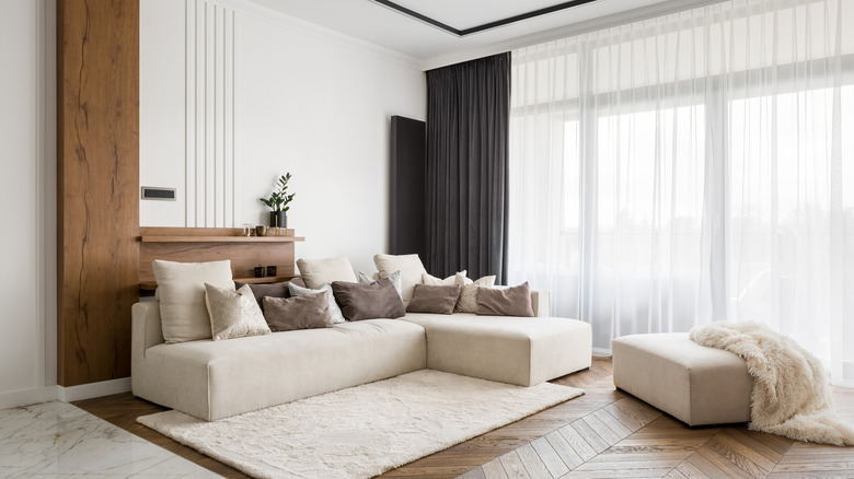 living room with beige couch