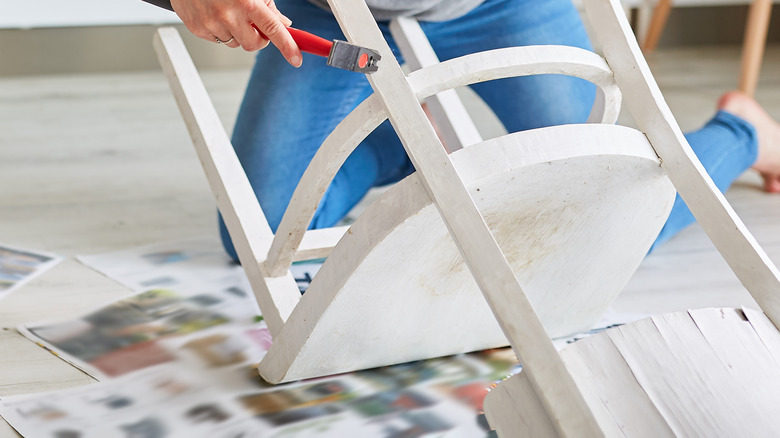 painted white chair getting prepped