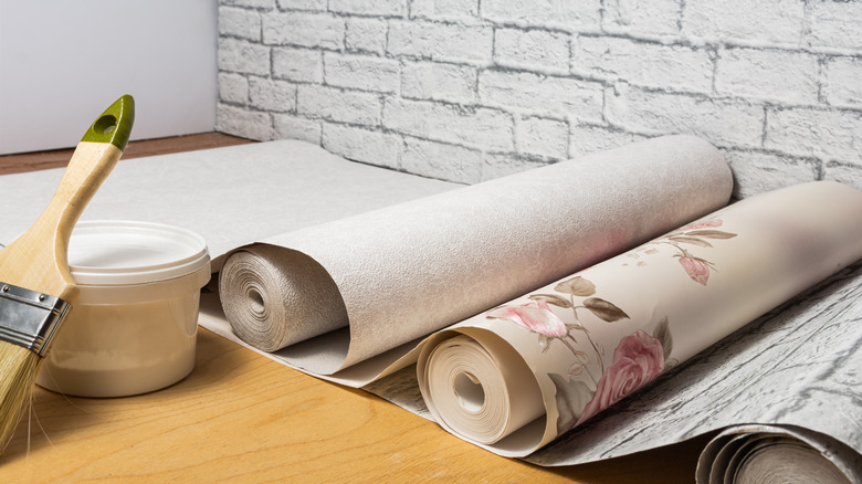 wallpaper rolls on countertop