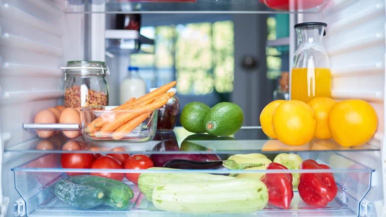 Organized fridge with fresh produce