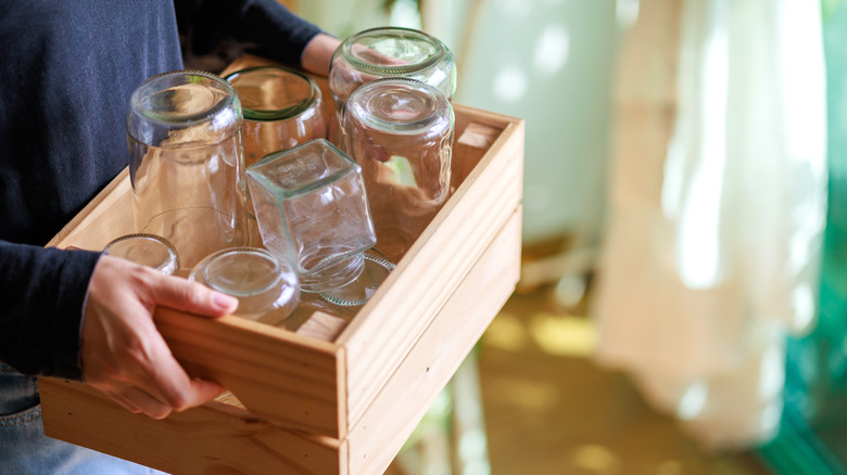 box full of upcycled jars