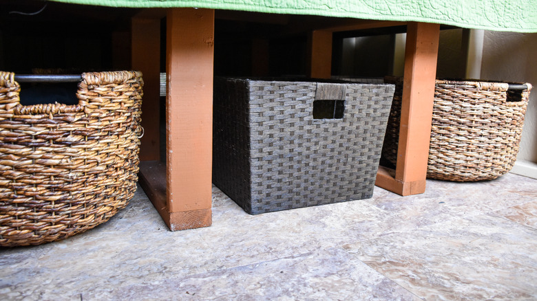 baskets under a bed