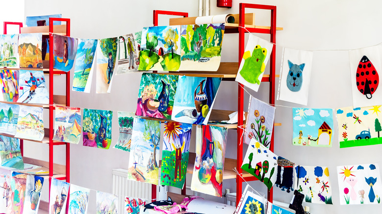 display of children's artwork