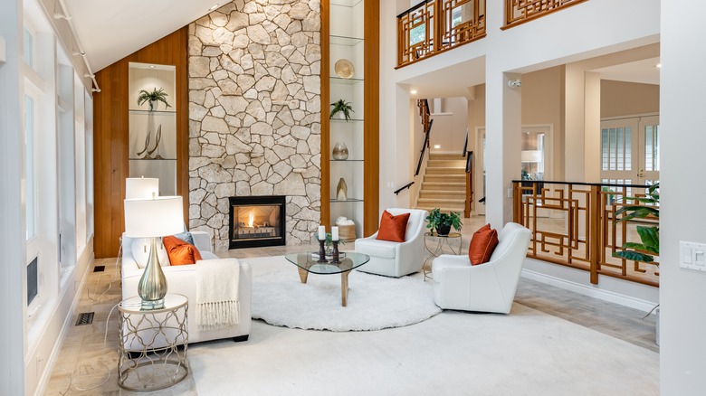 living room with white furniture