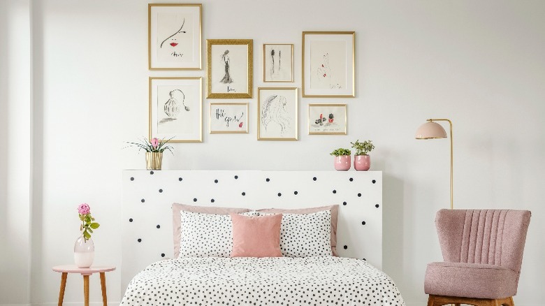 polka dot headboard and bedding