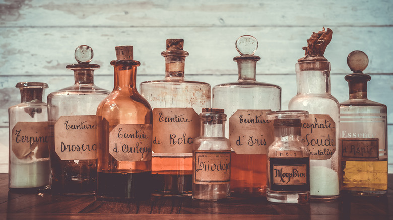 apothecary jars with antique labels