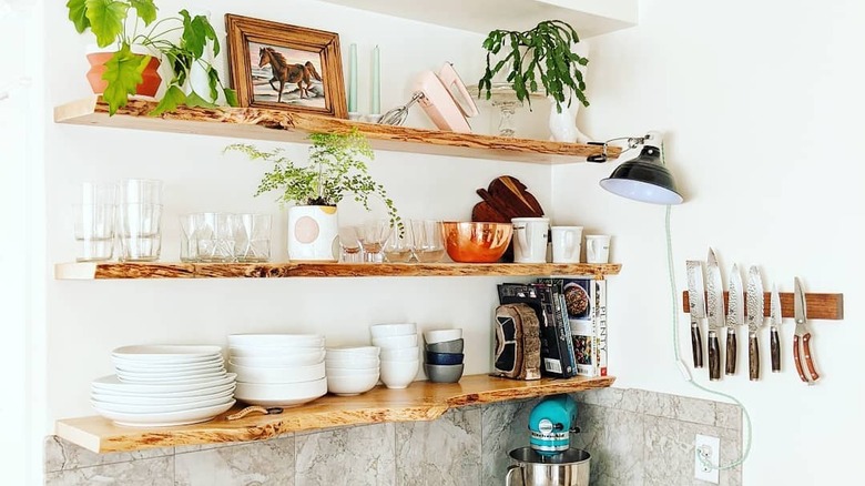 Live edge wood floating shelves