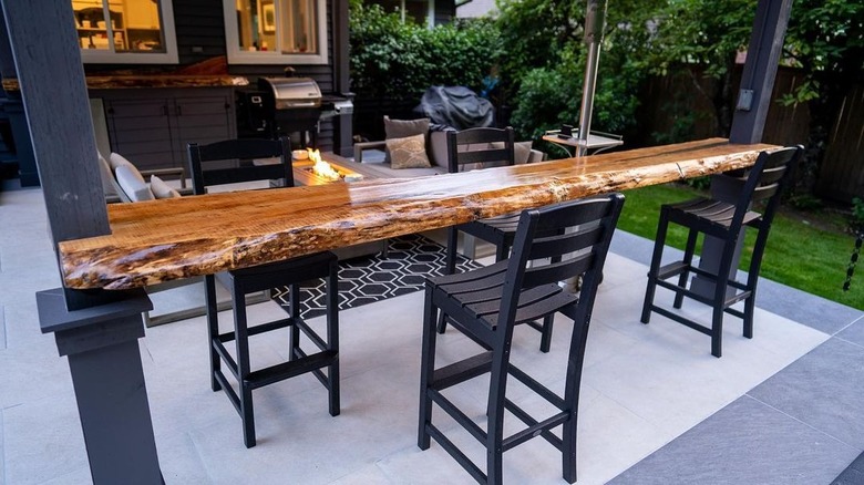 Live edge wood outdoor table space