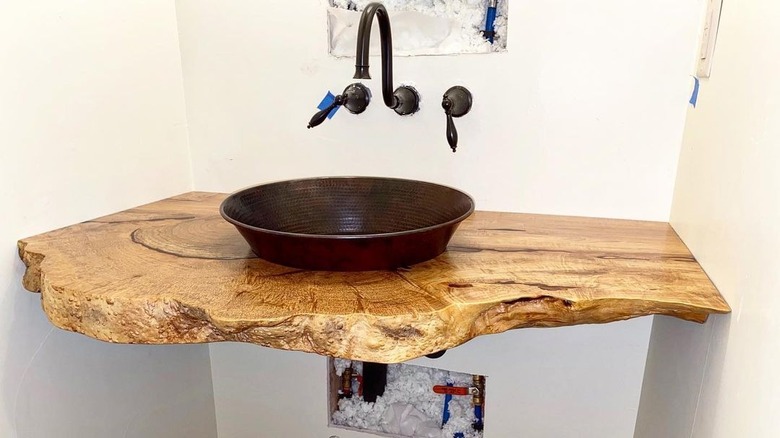 Live edge wood bathroom sink