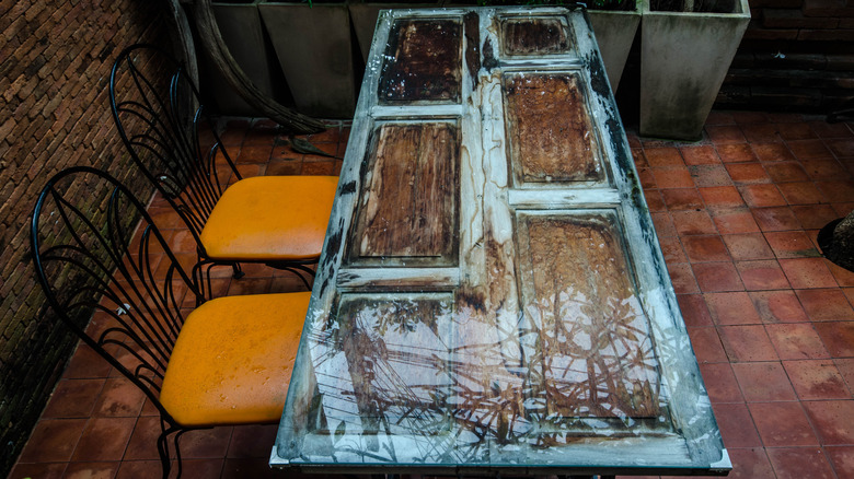 vintage repurposed door as table