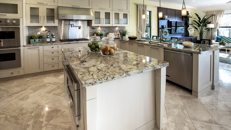 shiny tile floor in kitchen