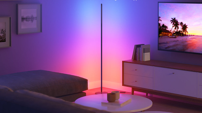 govee floor lamp in corner of TV room