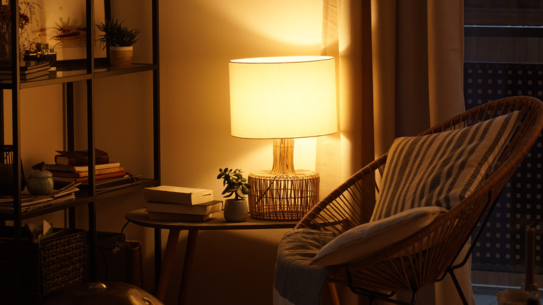 table lamp in cozy room at night