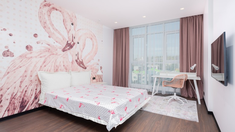 mauve and flamingo retro bedroom