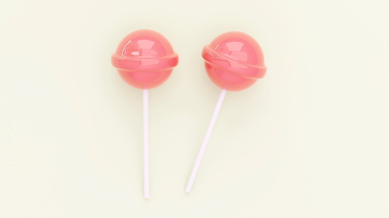 mauve lollipops on counter
