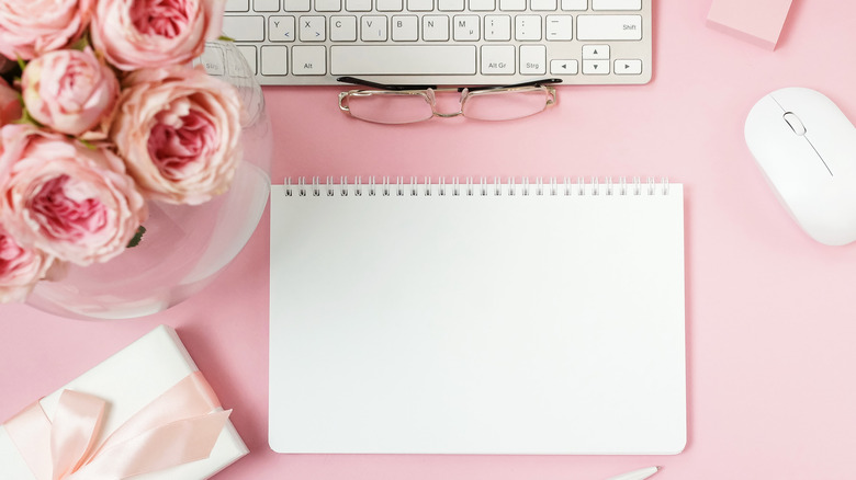 mauve and white desk