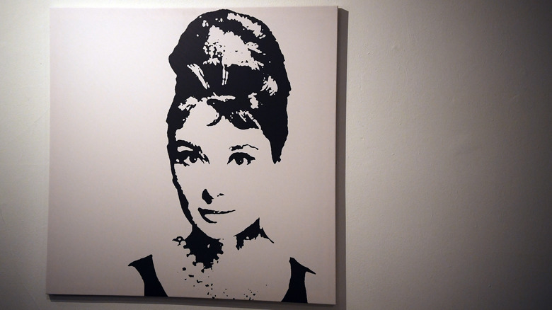 Aubrey Hepburn on pale mauve canvas
