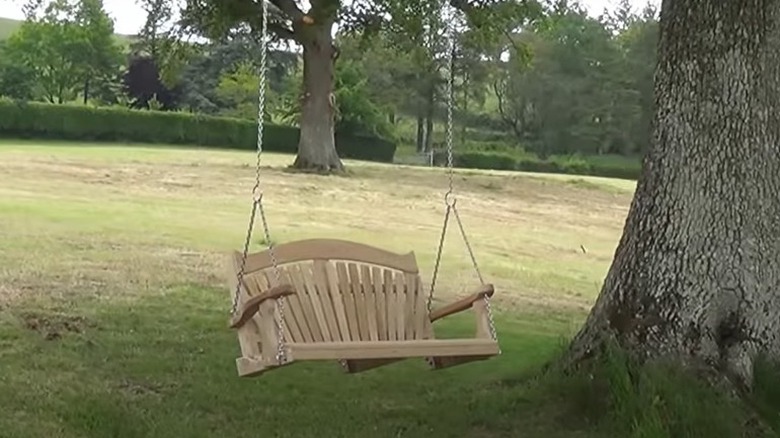 hanging wooden bench