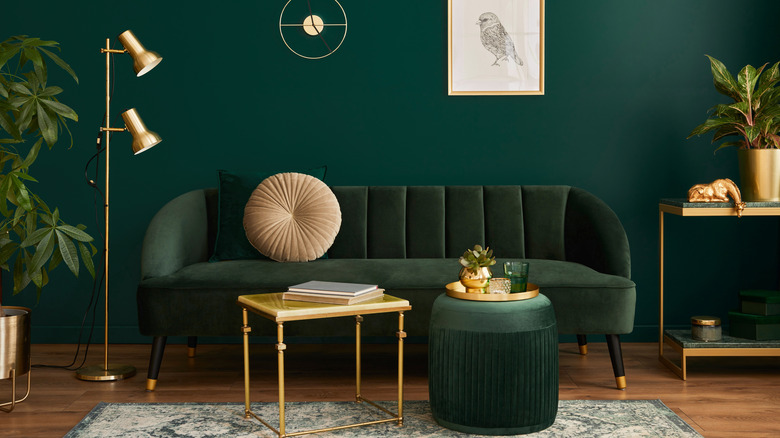 Emerald and gold living room