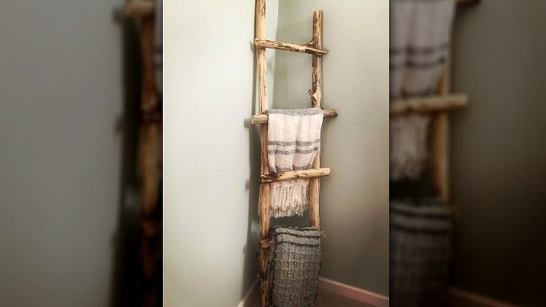 Branch ladder with hanging towels