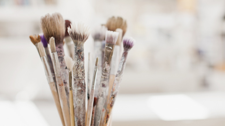 Used, cleaned paint brushes