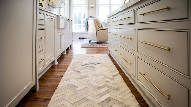 herringbone kitchen runner on floor