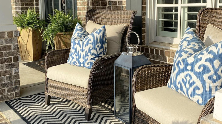 Pillows on outdoor furniture