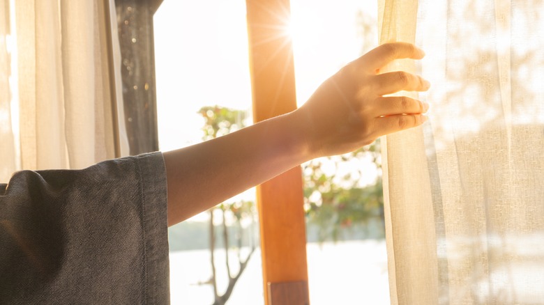 Hand opening sunny window