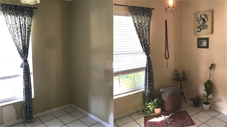 Before and after room, split image