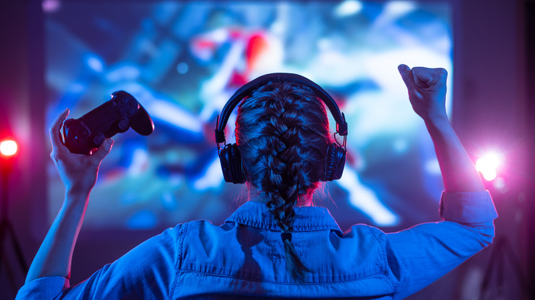 woman enjoying video game