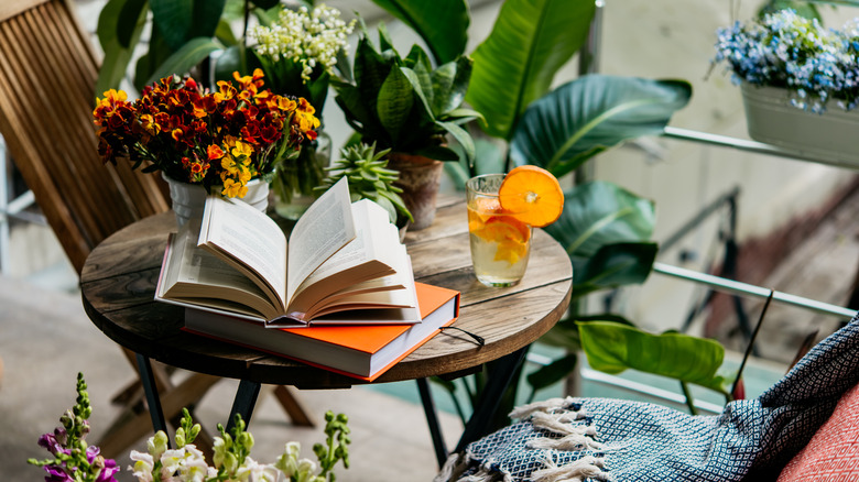 Outside Table With Plants And Book