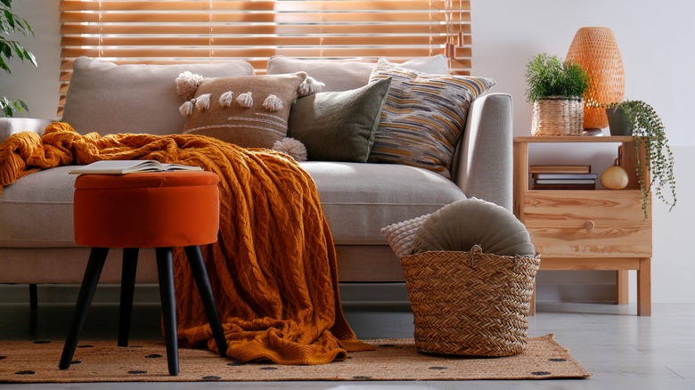 gray and orange living room