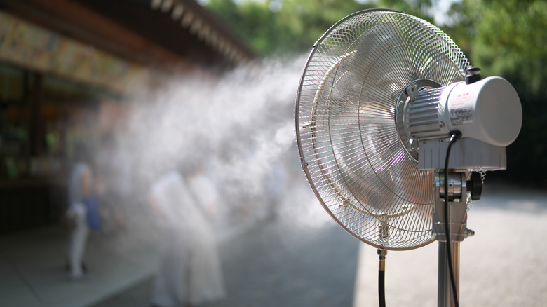 misting fan blowing outside