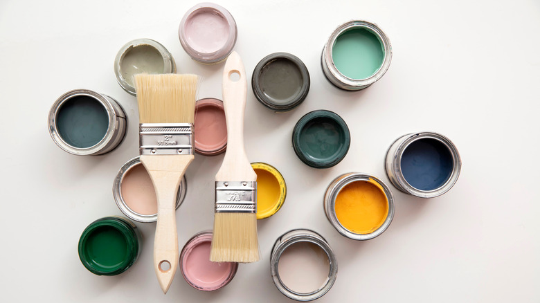 pots of colorful paint