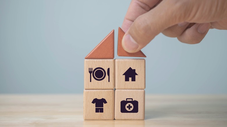 wooden cubes in house shape