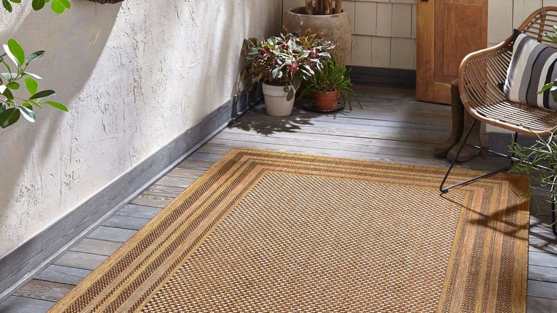 brown outdoor rug with plants