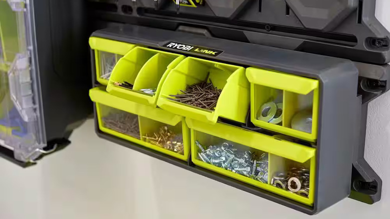 Ryobi wall-mounted small parts bins