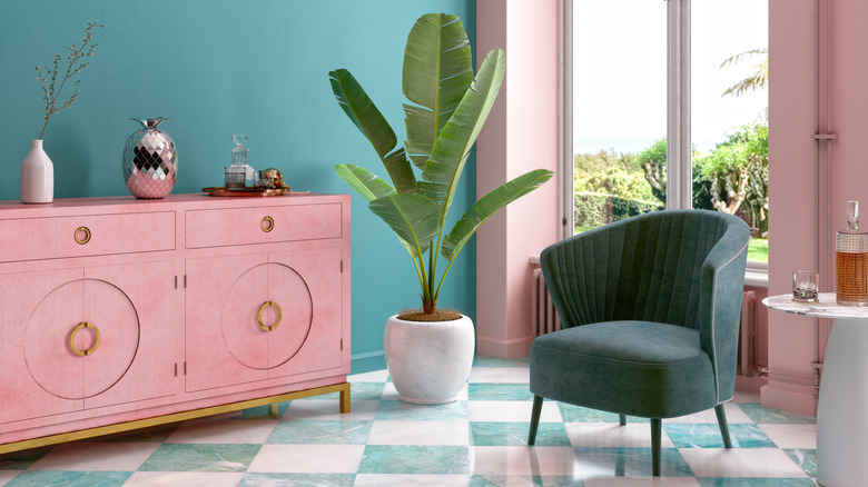 vintage style decor pink and teal