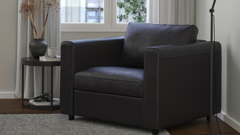 Modern black leather armchair