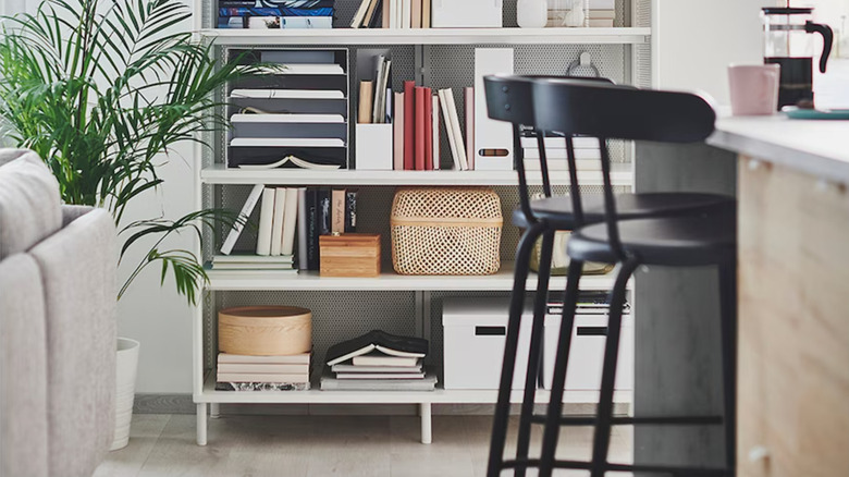 two modern black bar stools