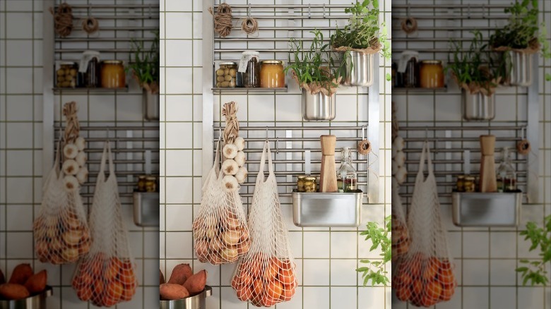 wall rack with oils and garnishes